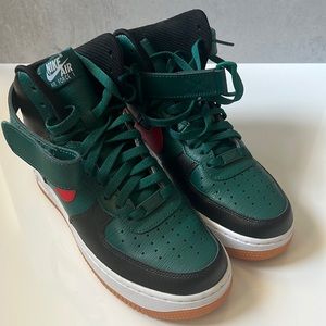 Nike By You AF1 Mid Green, black red and white